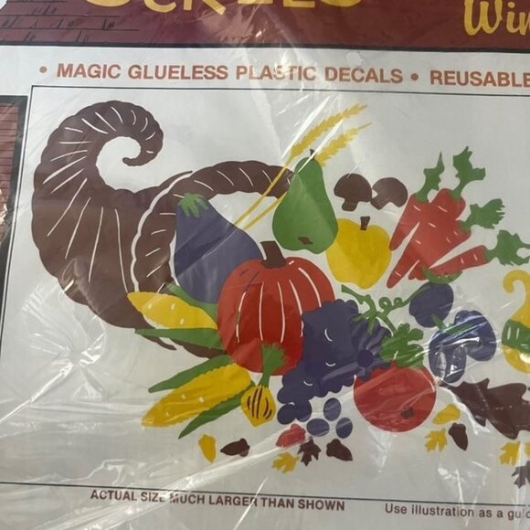 Vintage Stik-ees Reusable Cornucopia Thanksgiving Decorations - Picture 2 of 5